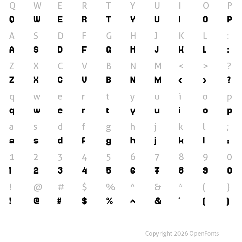 Character Map of Millimetre Bold