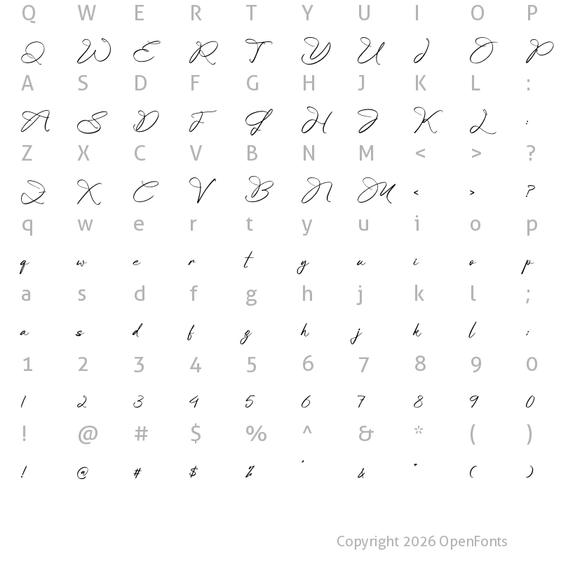Character Map of Milogante Shuttker Regular
