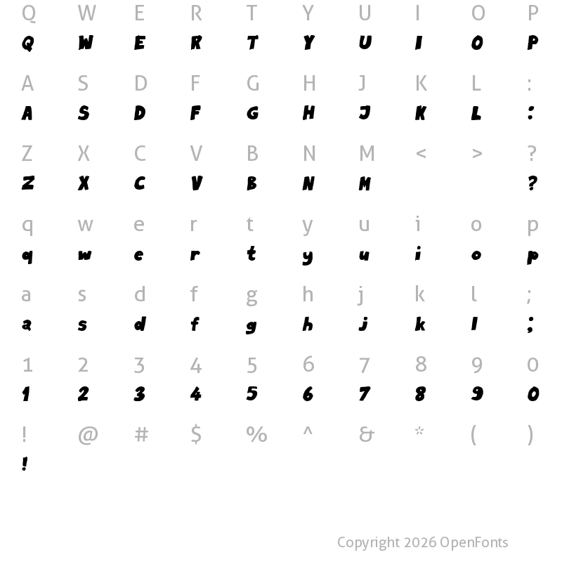 Character Map of Milord Book Italic