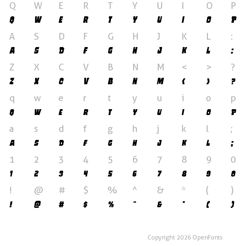 Character Map of Mindless Brute Expanded Italic Expanded Italic