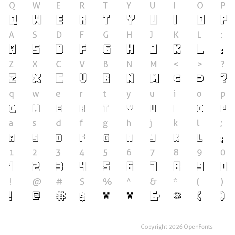Character Map of MINECRAFT PE Regular