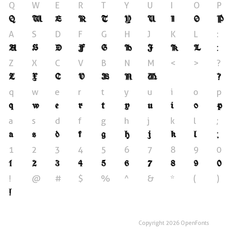 Character Map of Minim Outline ExtraBold