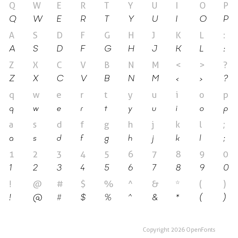 Character Map of Minimo Light Oblique