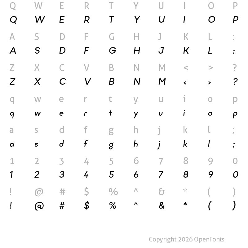 Character Map of Minimo Medium Oblique