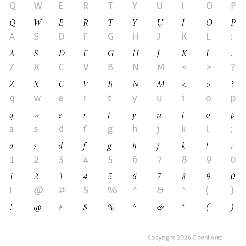Character Map of Minion 3 Display Italic