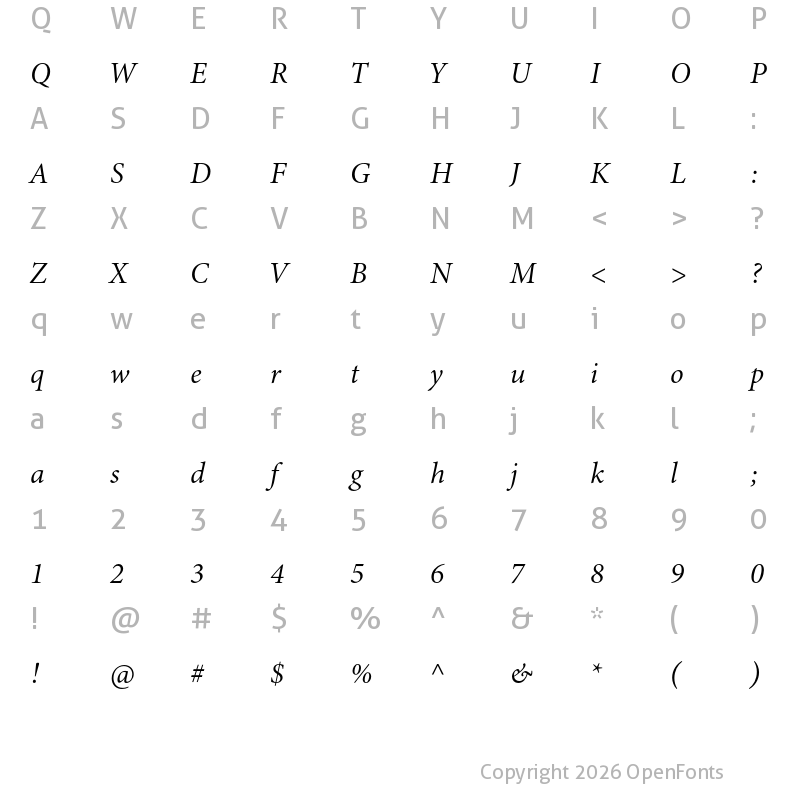 Character Map of Minion 3 Subhead Italic