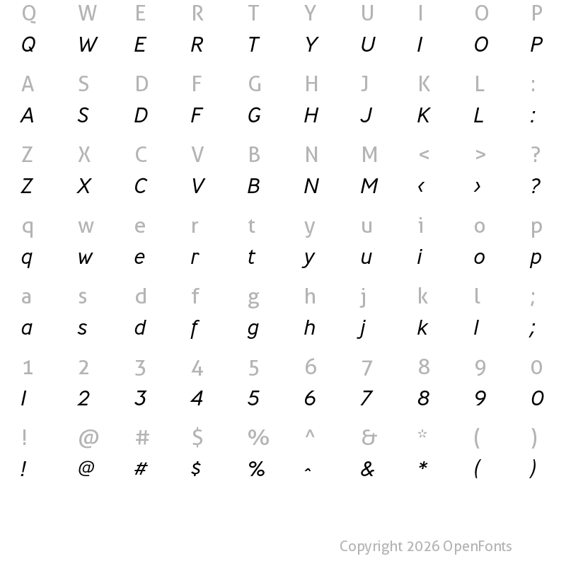 Character Map of Ministry Light Italic