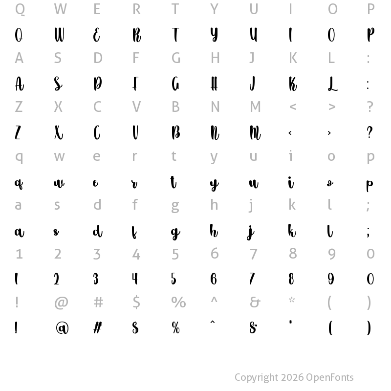 Character Map of Minoila Personal Use Only Regular