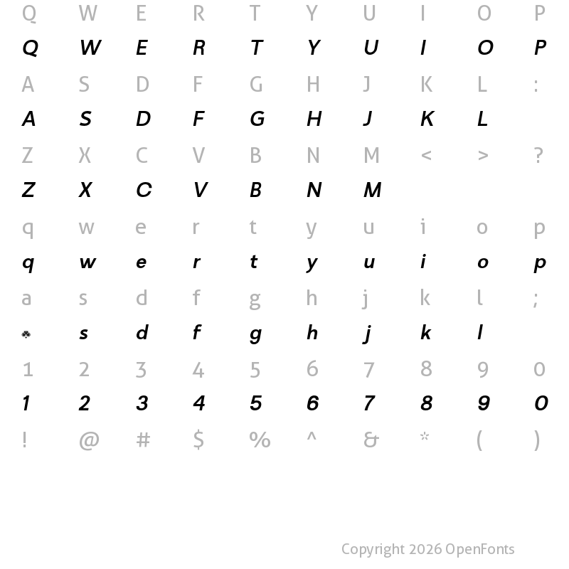 Character Map of Minomu Medium Italic