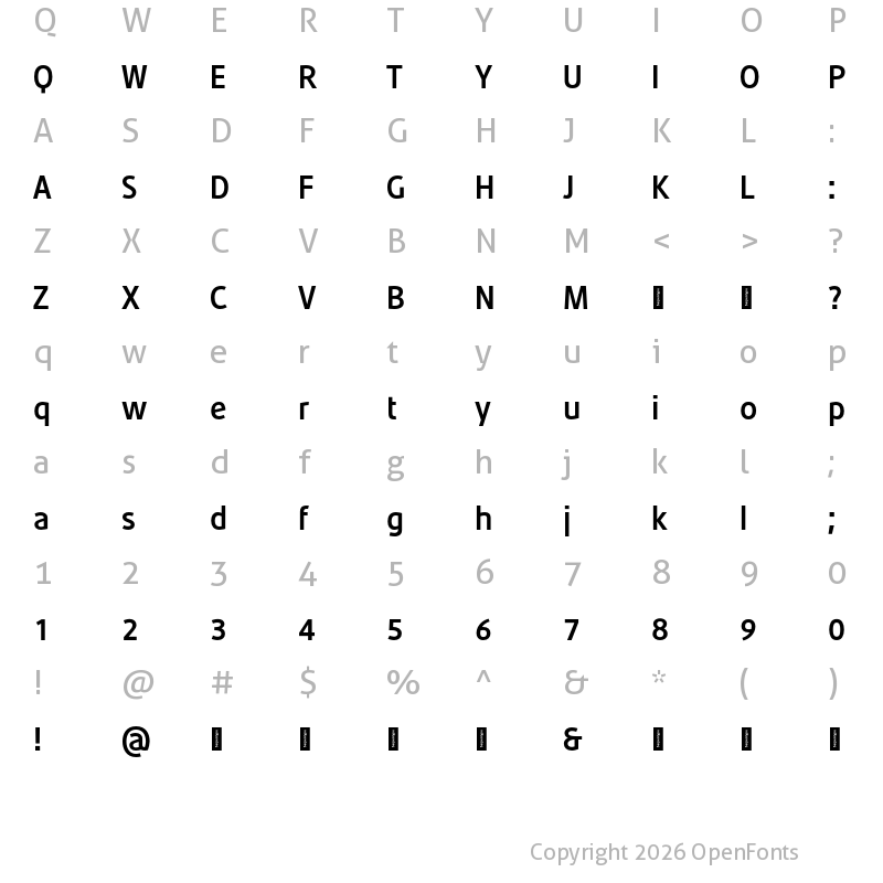 Character Map of Minora Trial Bold