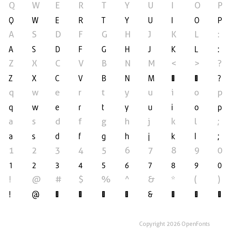 Character Map of Minora Trial Regular