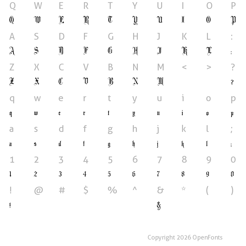 Character Map of Minster No 1 Regular