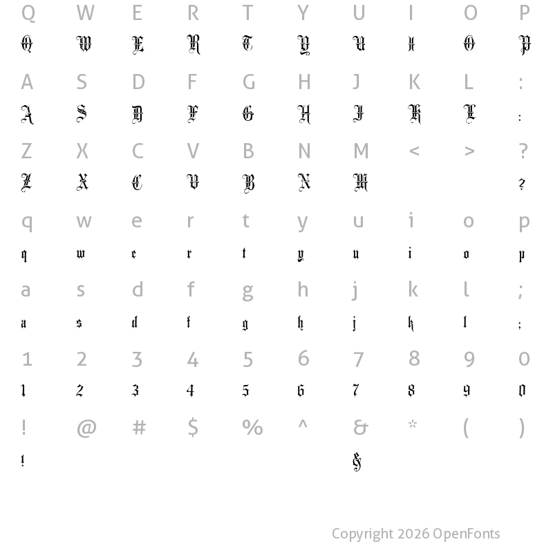 Character Map of Minster No 3 Regular