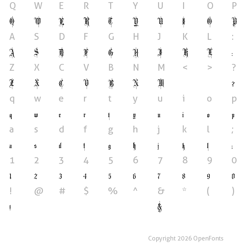 Character Map of Minster No 4 Regular