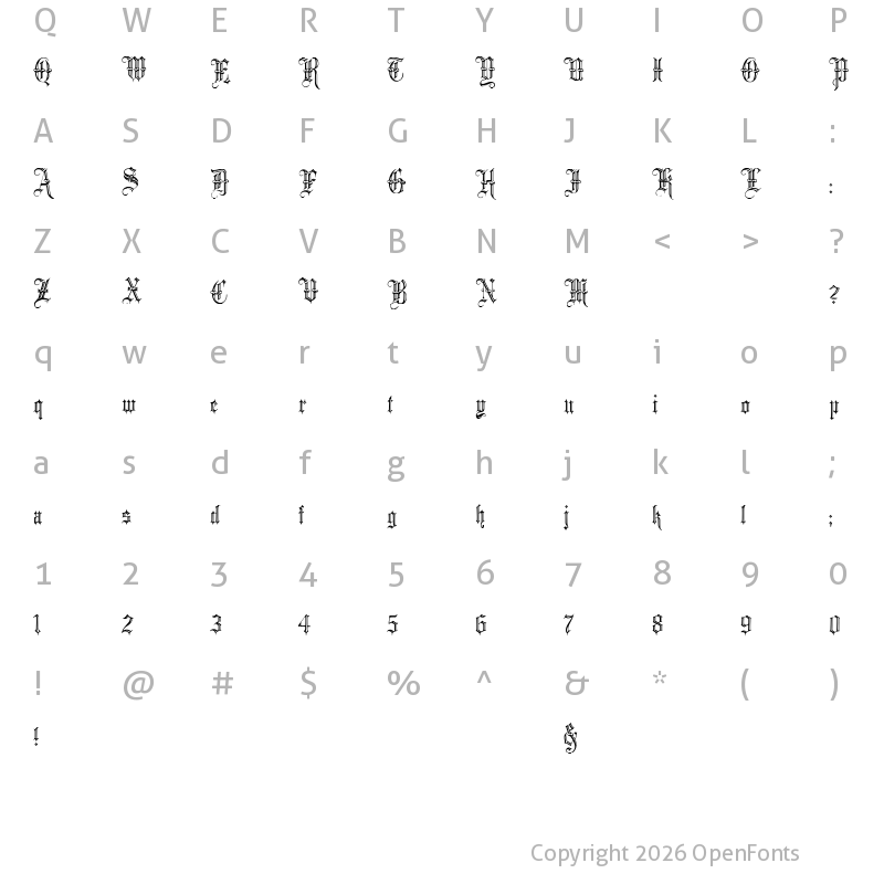 Character Map of Minster No 5 Regular