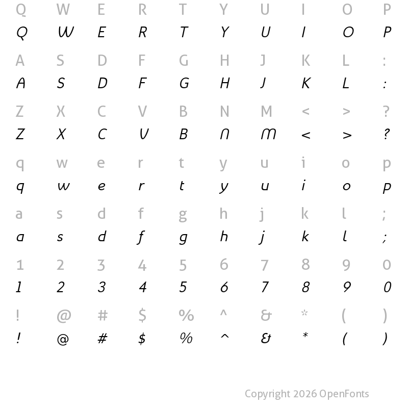 Character Map of Mint Spirit Italic