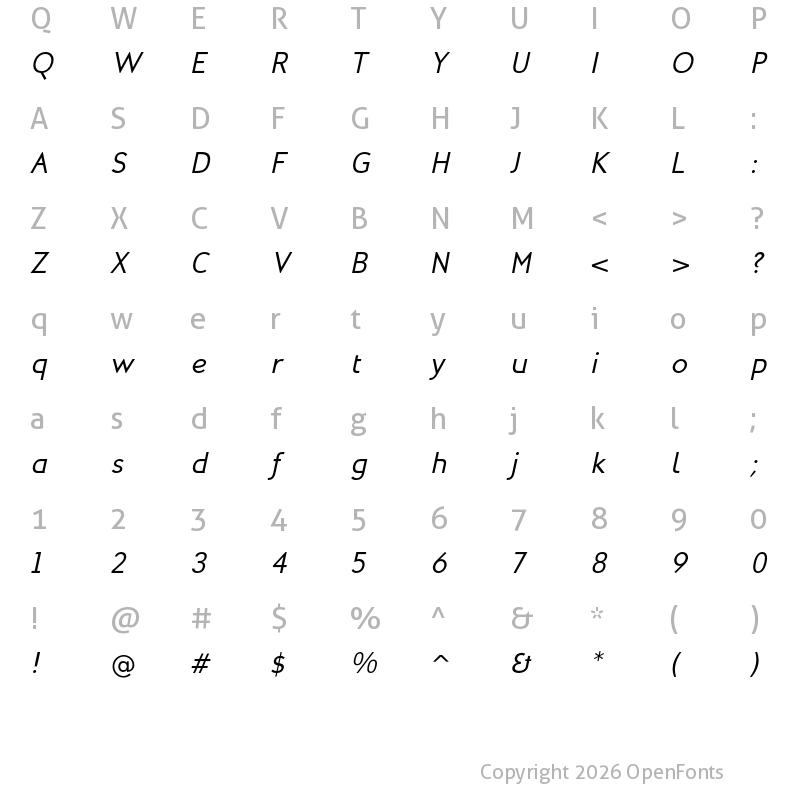 Character Map of Mint Spirit No2 Italic