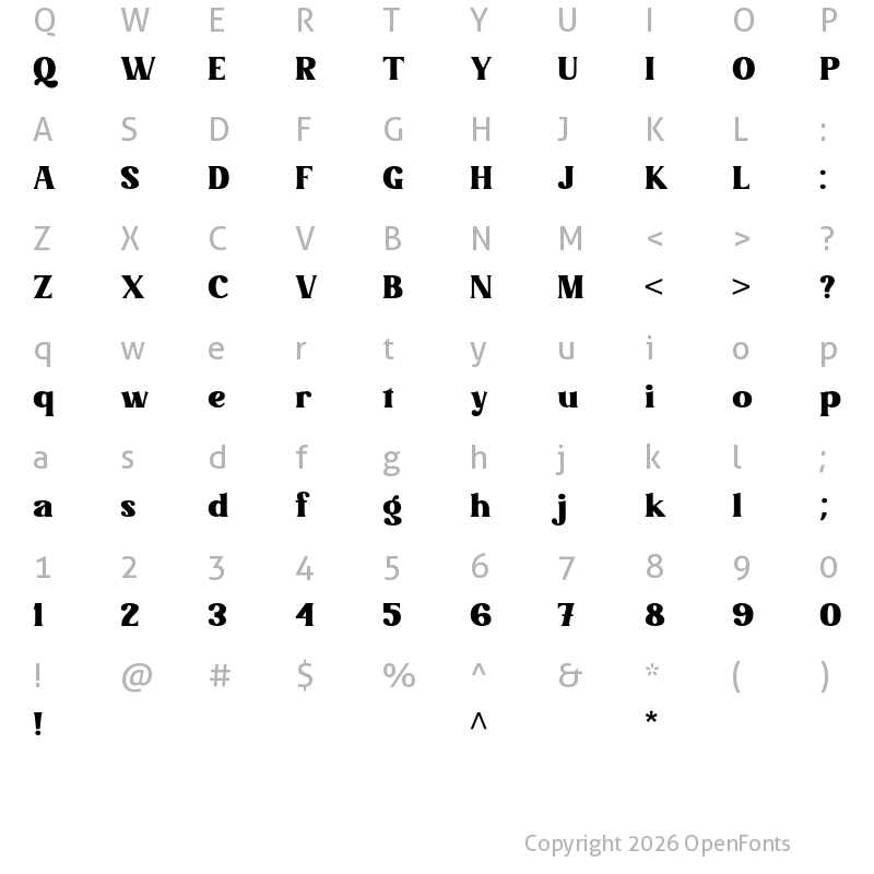 Character Map of Mintage Regular