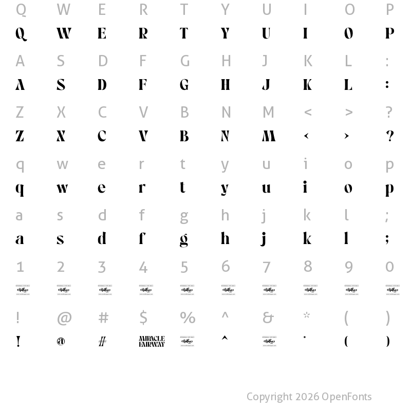 Character Map of Miracle Fairway Personal Use Regular