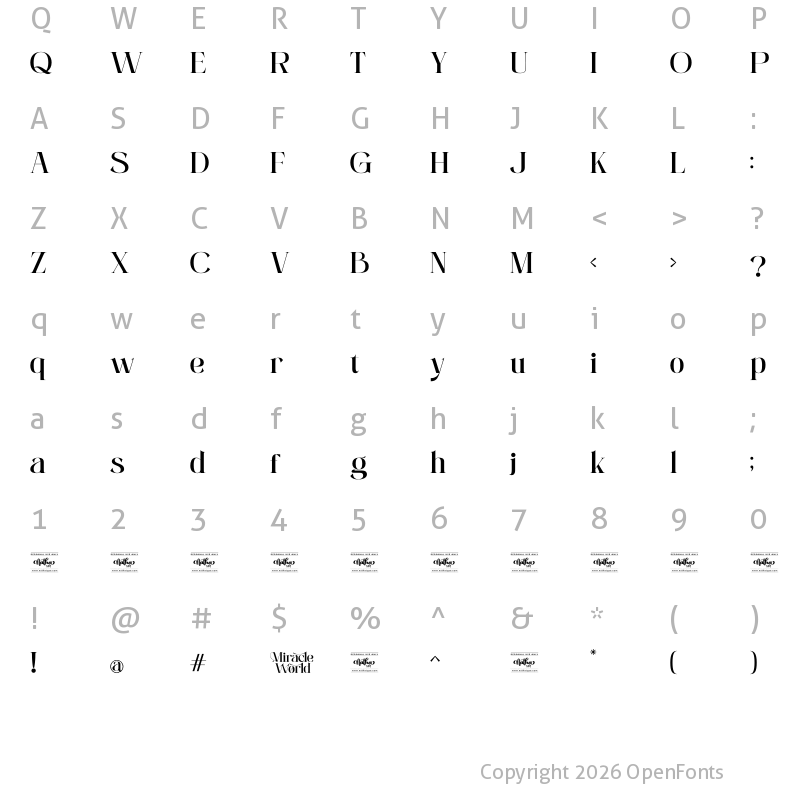 Character Map of Miracle World Personal Use Regular