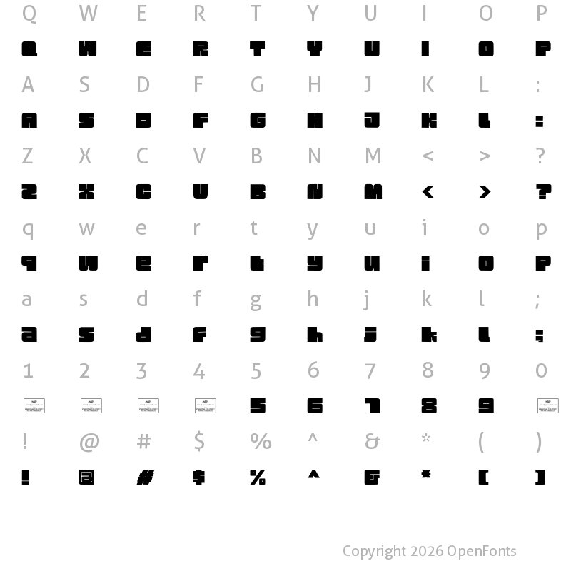 Character Map of Mirage Bold Free Regular