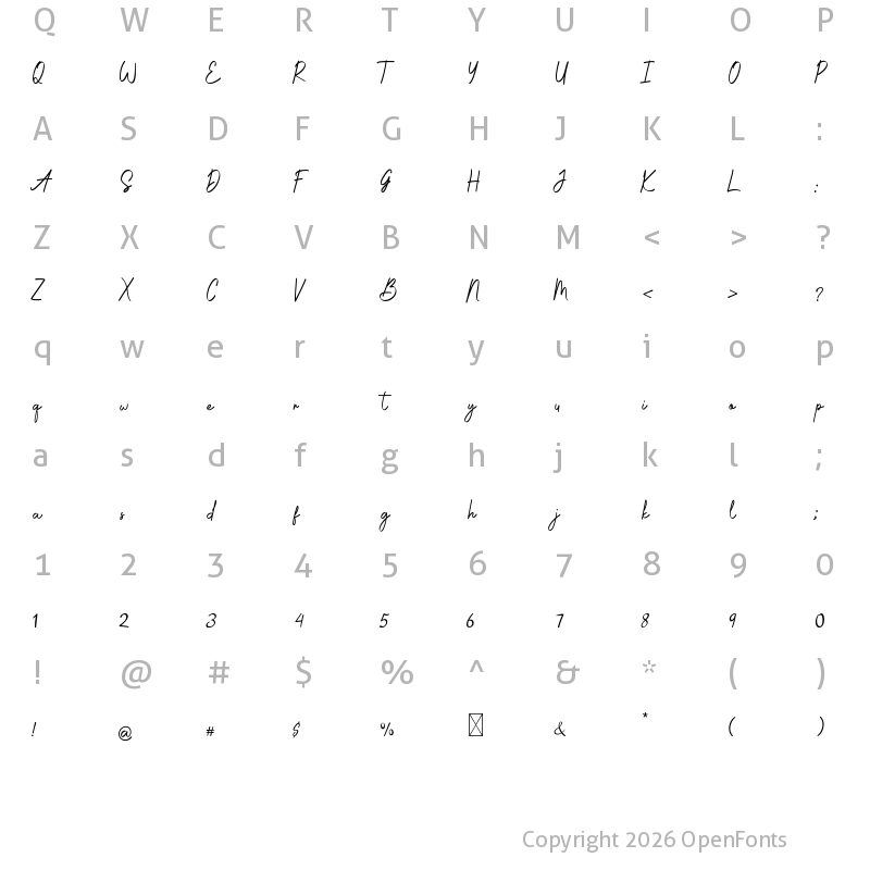 Character Map of Miranda Wolding Script