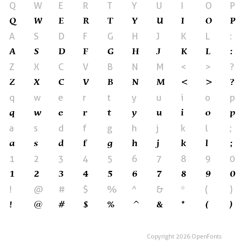 Character Map of Mirarae BT Bold