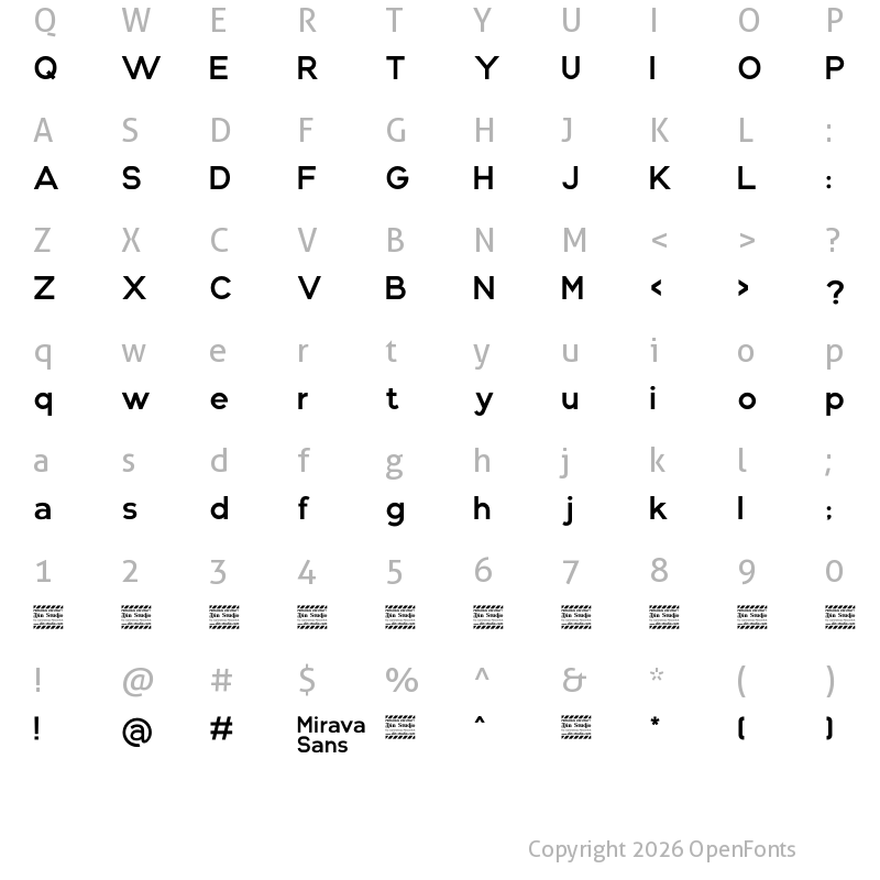 Character Map of Mirava Personal Use Only Regular