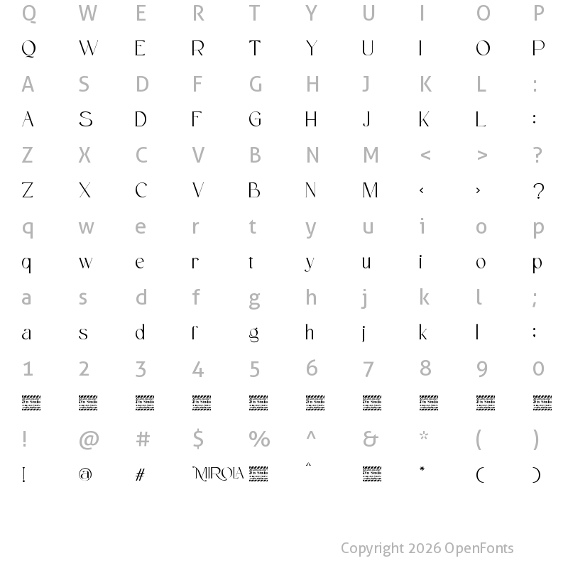 Character Map of Mirola Personal Use Regular