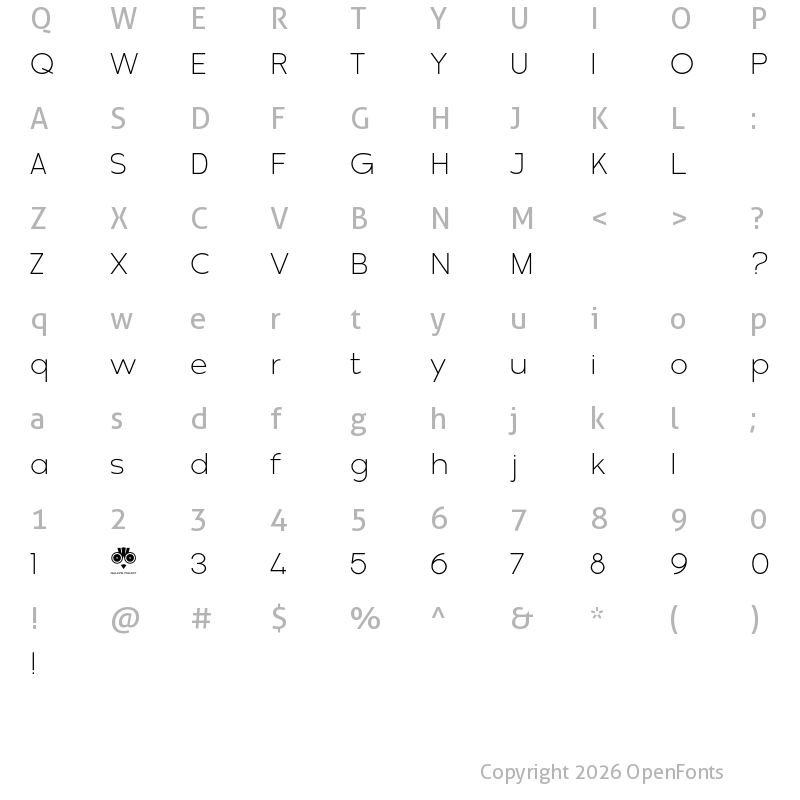 Character Map of Misegar Extra Light