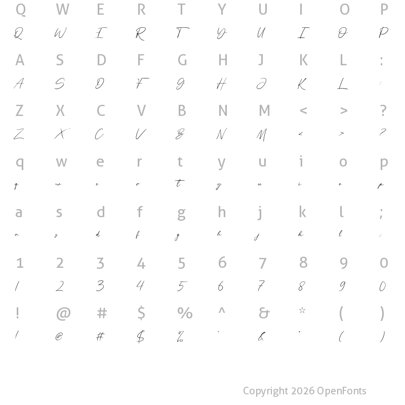 Character Map of Miss Gendhis Regular