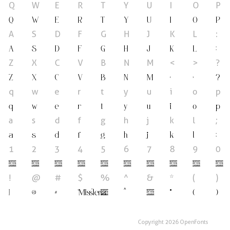 Character Map of Misslena Personal use Regular