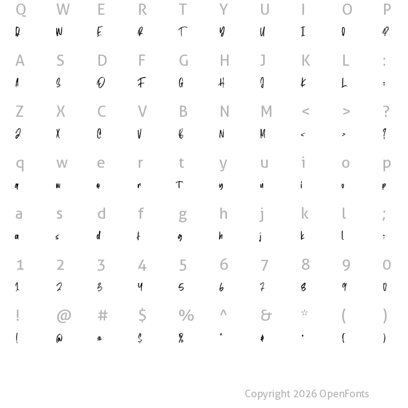 Character Map of Mist Sunshine Brush Regular