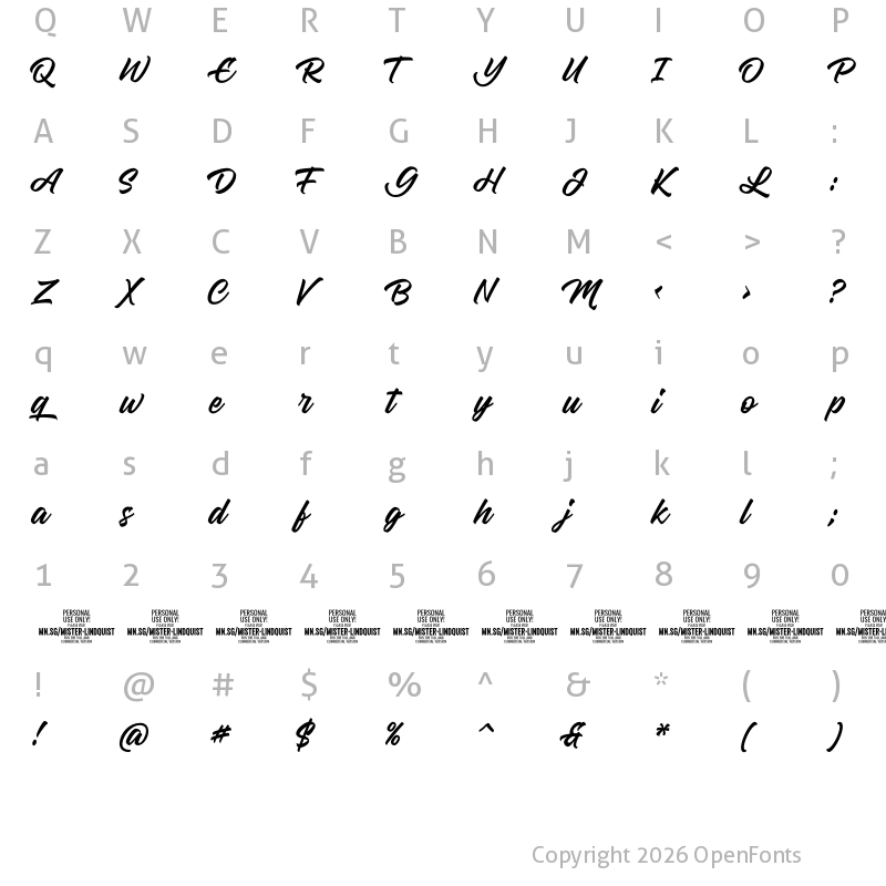 Character Map of Mister Lindquist PERSONAL USE Regular