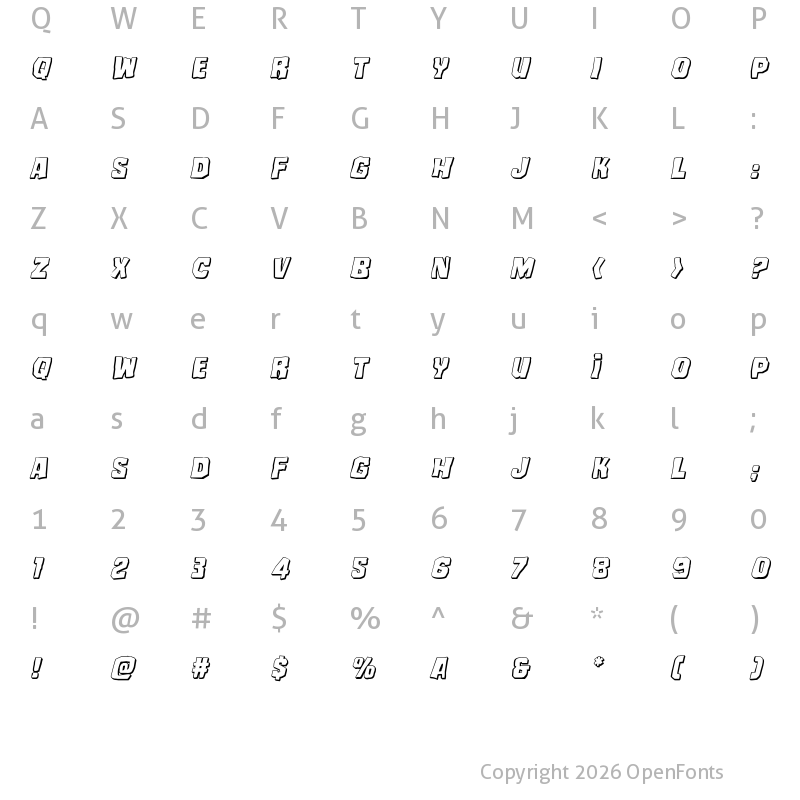Character Map of Mister Twisted 3D Italic Italic