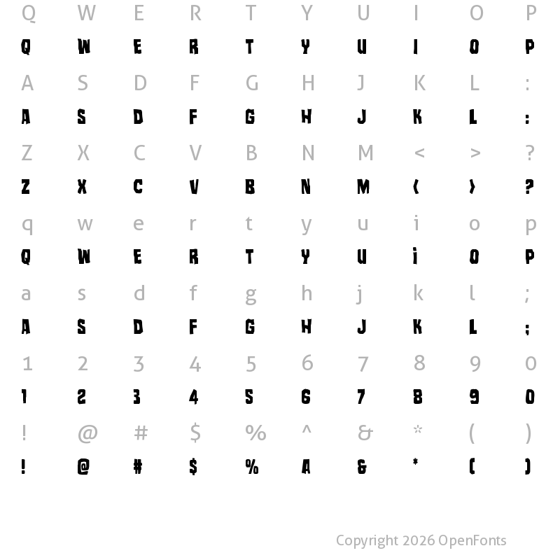 Character Map of Mister Twisted Condensed Condensed