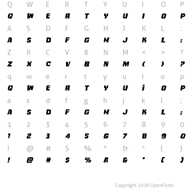 Character Map of Mister Twisted Expanded Italic Expanded Italic