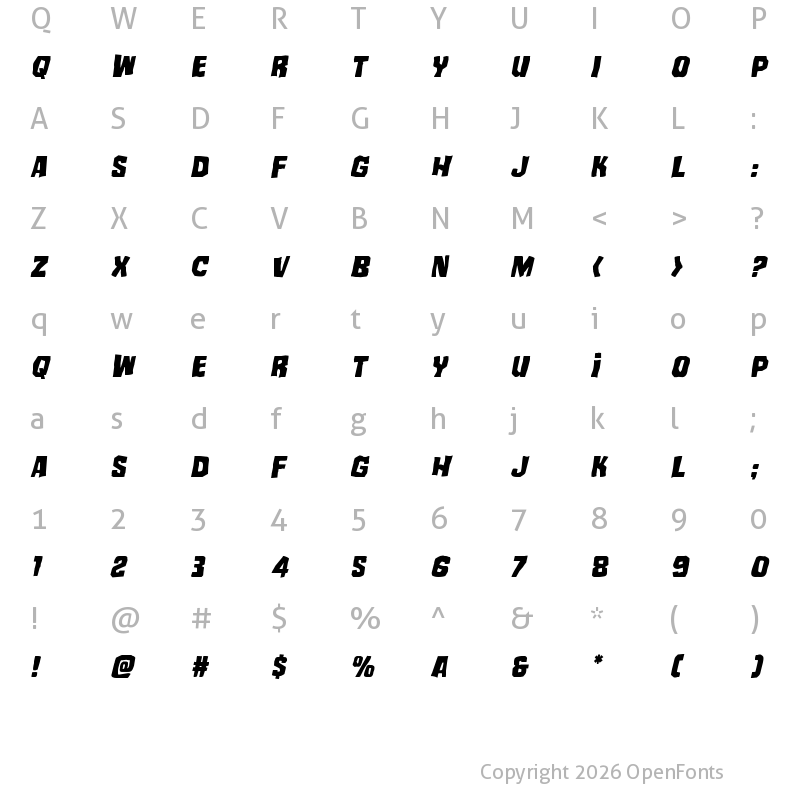 Character Map of Mister Twisted Italic Italic