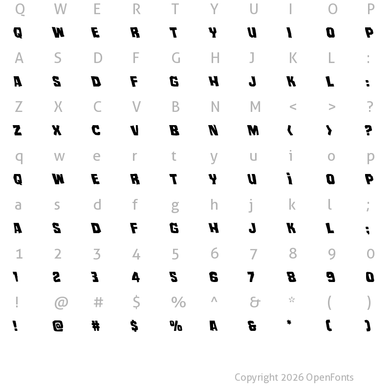 Character Map of Mister Twisted Leftalic Italic