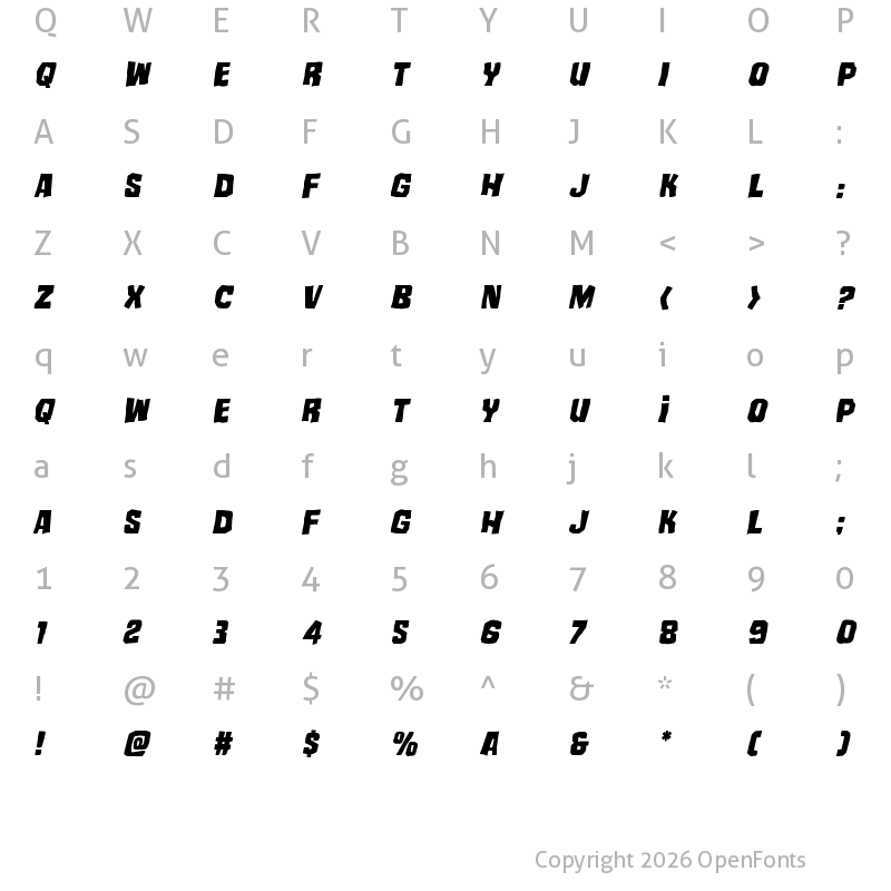 Character Map of Mister Twisted Staggered Italic Italic