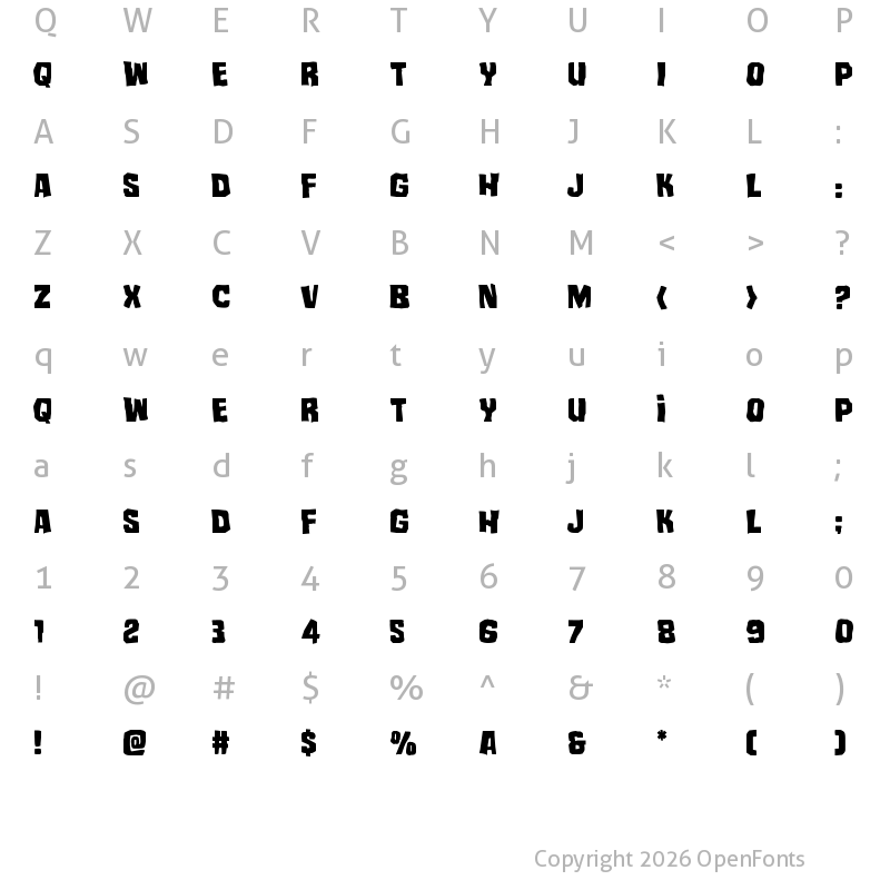 Character Map of Mister Twisted Staggered Regular