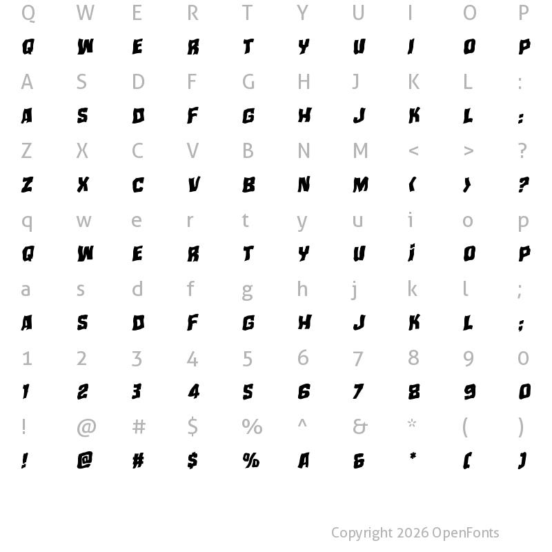 Character Map of Mister Twisted Warped Italic Italic