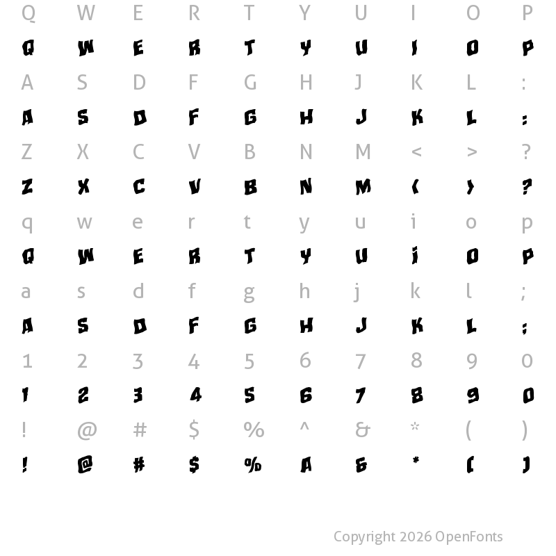Character Map of Mister Twisted Warped Rotalic Italic