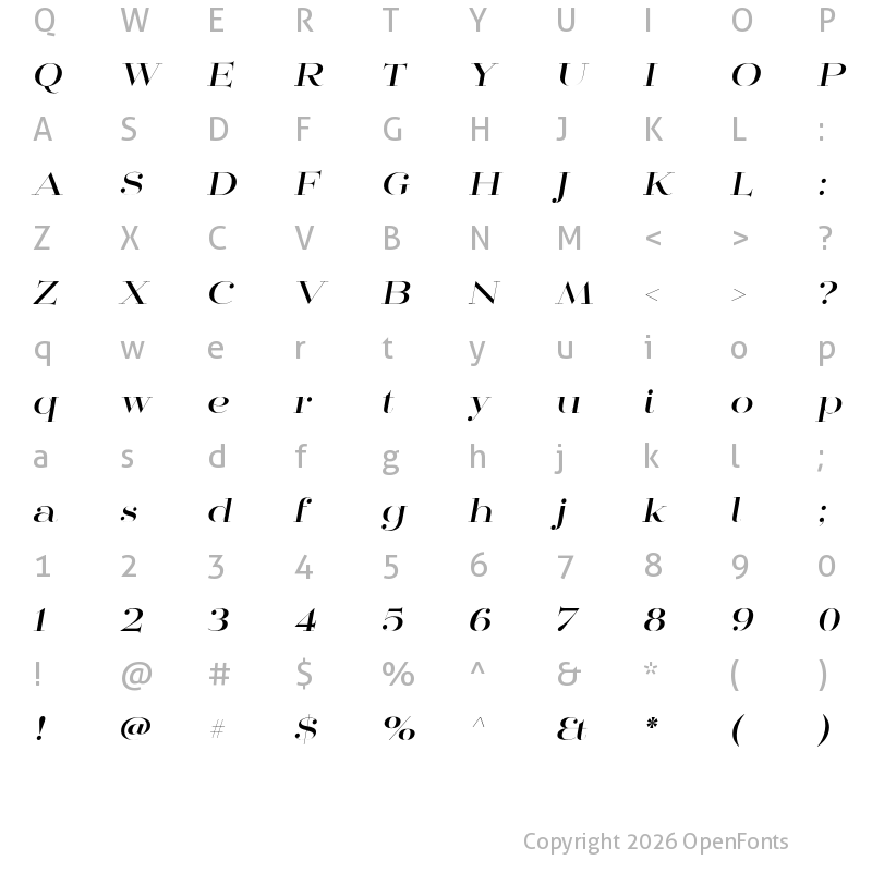 Character Map of Mittwoch Norm Bold Italic