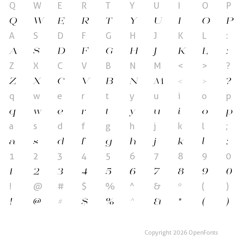 Character Map of Mittwoch Norm Regular Italic