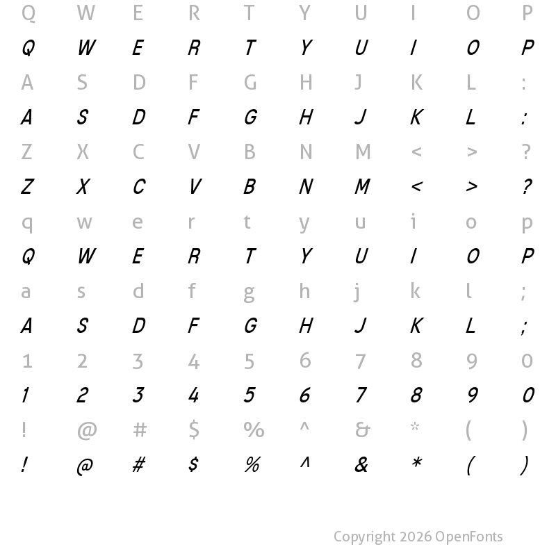 Character Map of Mixolydian Titling Book Italic