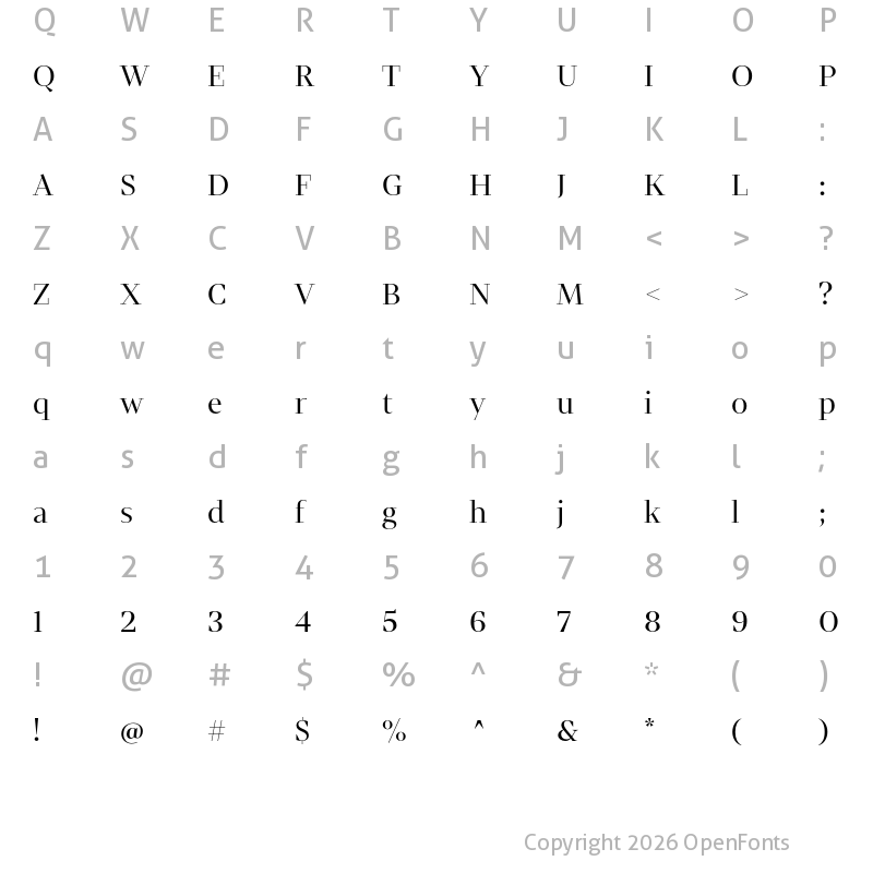 Character Map of Mixta Didone Regular