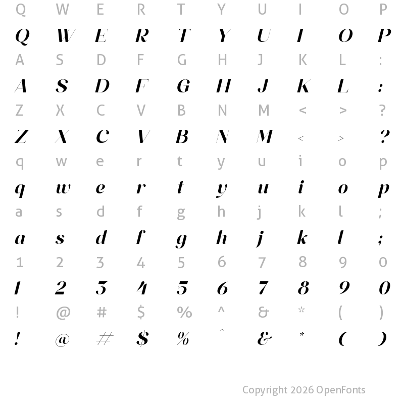 Character Map of Miyanih Italic