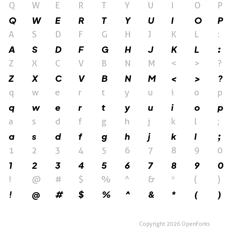 Character Map of Mluvka ExtraBold Italic