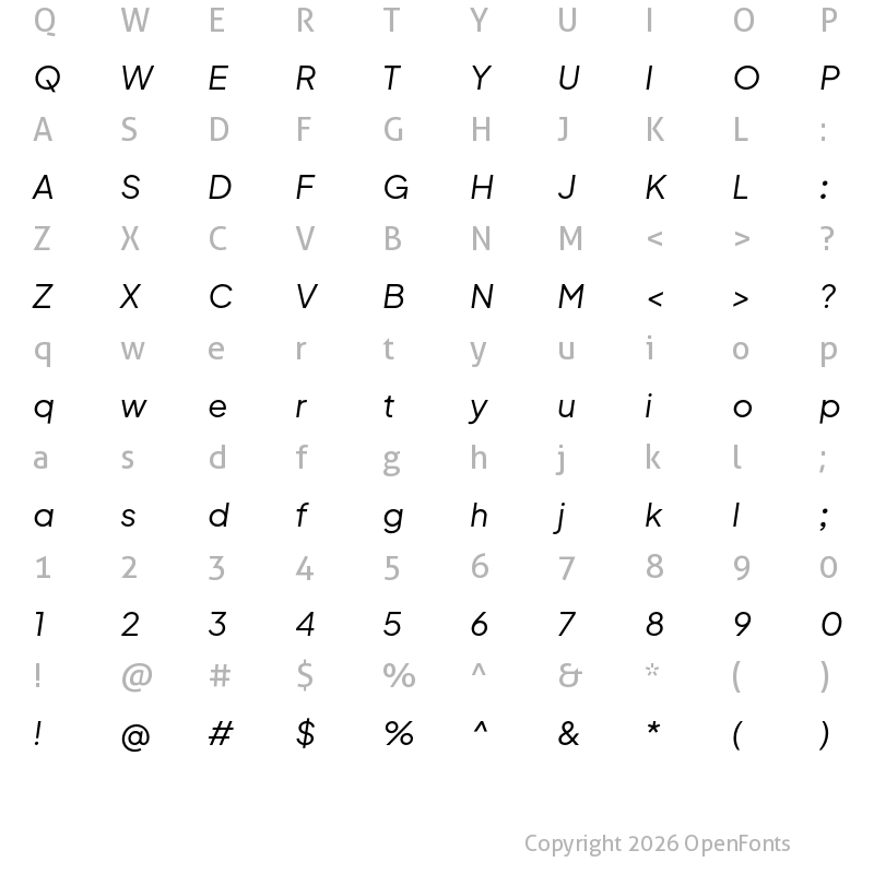 Character Map of Mluvka Italic